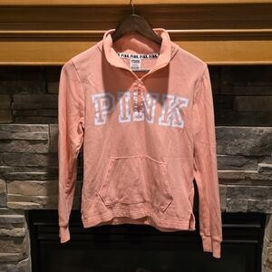 PINK Light Orange Quarter Zip Size Small. Has some small pilling see pictures.